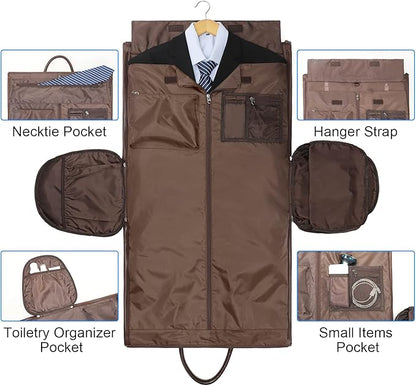 Modoker Convertible Leather Garment Bag, Carry on Garment Bags for Travel Waterproof Garment Duffel Bag Gifts for Men Women Business - 2 in 1 Hanging Suitcase Suit Travel Bags in Brown