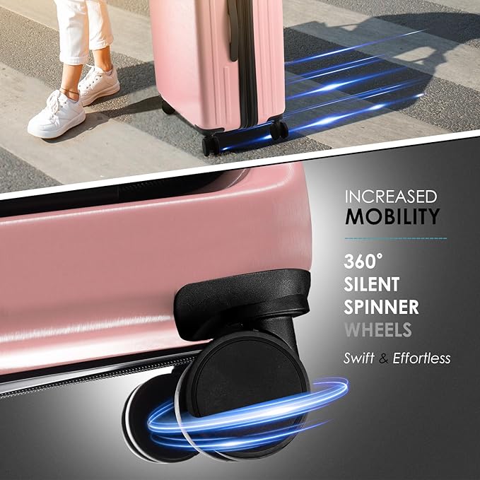 20 Inch Carry On Luggage 22x14x9 Airline Approved, Carry On Suitcase with Wheels, Hard-shell Carry-on Luggage, Durable Luggage Carry-On, Pink Small Suitcase with Cosmetic Case