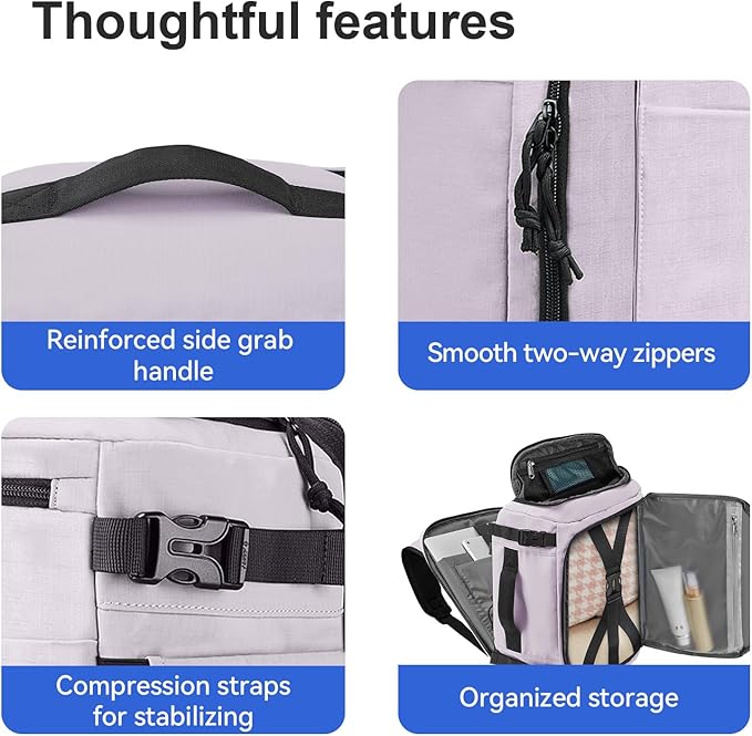 Carry On Travel Backpack with Shoe Compartment Flight Approved Laptop Backpack Expandable Work Business Backpack for Women Men Casual Daypack, Purple