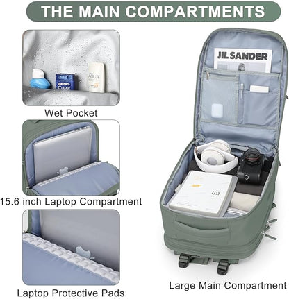 coofay Carry on Backpack Travel Backpack, Olive Green-expandable