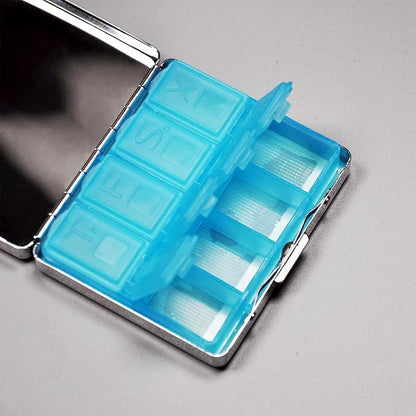 7 Days Chromed Shiny Silver Pill Organizer with Mirror Inside Has 8 Separate Compartments Rectangle,Versatile Storage for Medication - Ideal Travel Accessory (Painted Flowers)