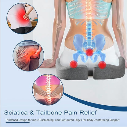 Seat Cushion for Office Chair for Wide Hip & Thigh with Firm Support, Thickened Memory Foam Sciatica Pain Relief Pillow for Proper Posture, Ergonomic Tailbone Pain Relief Cushion for Car Seat, Home
