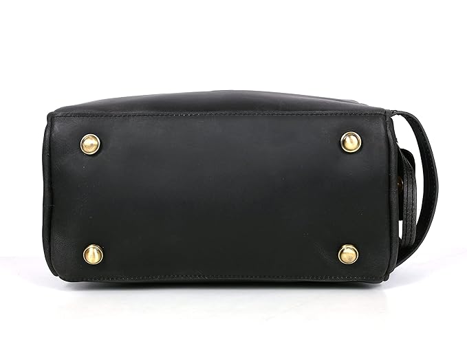 10" Premium Leather Toiletry Travel Pouch With Waterproof Lining Black Color | King-Size Handcrafted Vintage Shaving Kit By Aaron Leather Goods (Florida Black)
