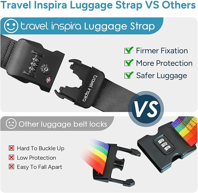 Travel Inspira TSA Lock Luggage Straps for Suitcases | Anti-Burst Protection, High Visibility Color, Easy Identification | Adjustable Heavy-Duty Belt for 20-32 Inch Suitcases