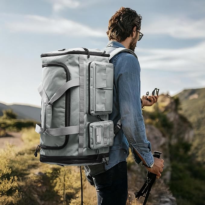 G4Free 3-in-1 Duffle Bag for Travel, Large Gym Duffle Backpack for Men Women with Shoes Compartment and Wet Pocket, Grey