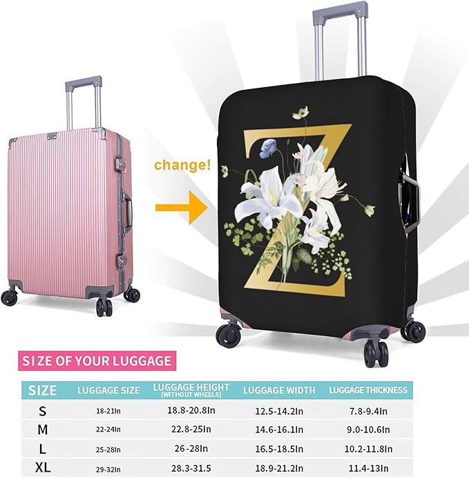 Decorative Z Suitcase Protectors Elastic Washable Luggage Covers With Concealed Zippers For 18-32 Inch Luggage (Size S: Fits 18-21 Inch)