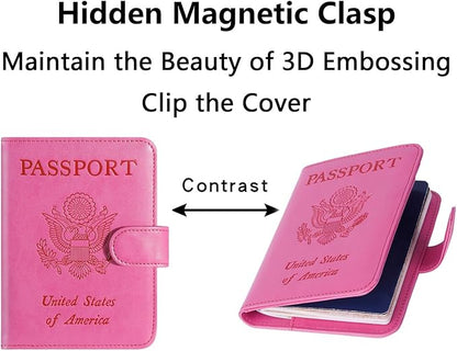 Airtag Passport Holder Cover Wallet RFID Blocking Leather Case Travel Essentials Luggage Accessories Travel Must Have(118#Pink)