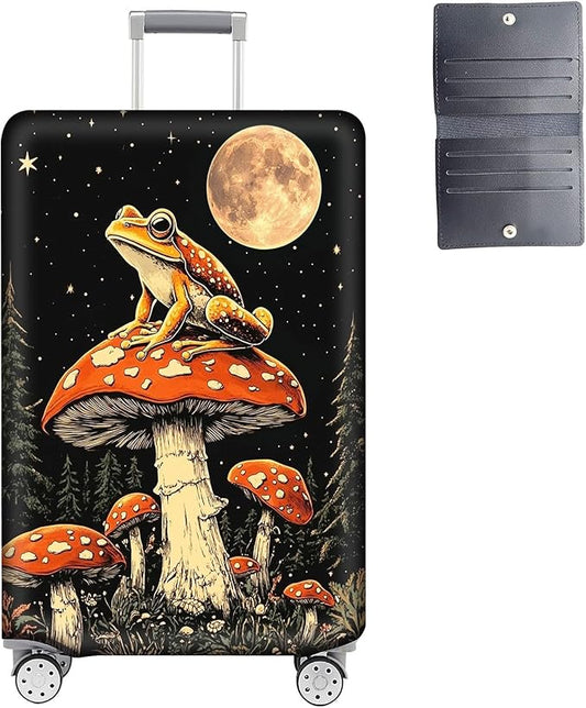 Luggage Cover Protector for 26-28 Inch Suitcases, TSA Approved Elastic Travel Suitcase Covers, Anti-Scratch Washable Luggage Sleeve for Carry On & Checked Bags, Frog Mushroom