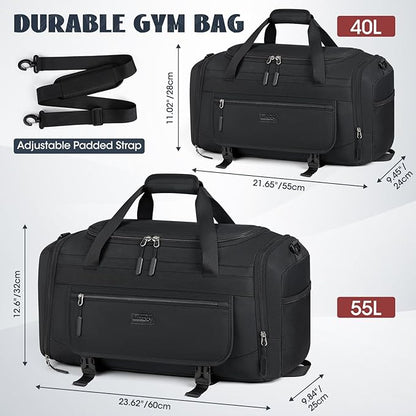IGOLUMON Gym Bag for Men 40L Sports Duffel Bags Gym Duffle Bag Women with Shoe Compartment & Wet Pocket Water Resistant Travel Duffel Bag Lightweight Weekender Overnight Bag Black