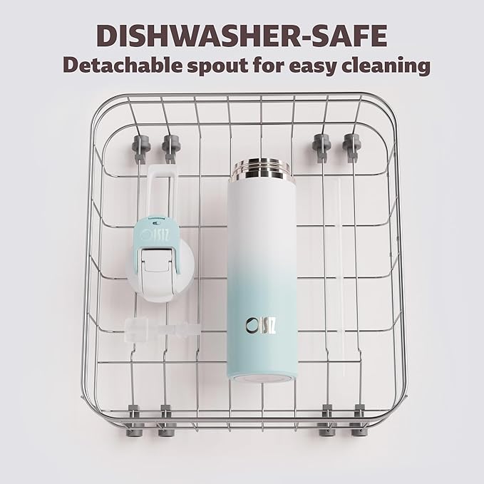 OISIZ Insulated Water Bottle 24 oz with 2 in 1 Spout and Straw Lid,One Click Safety Lock,100% Leakproof,Keep Cold 24H,Vacuum Stainless Steel Water Bottle for School,Travel and Sports,Dishwasher Safe