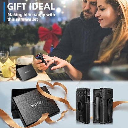 Airtag Wallet for Men,with Money Clip 10 Cards Metal Case Smart Slim Pop Up Credit Card Holder Flip with Magnetic Closure RFID Blocking wallet with Gift Box