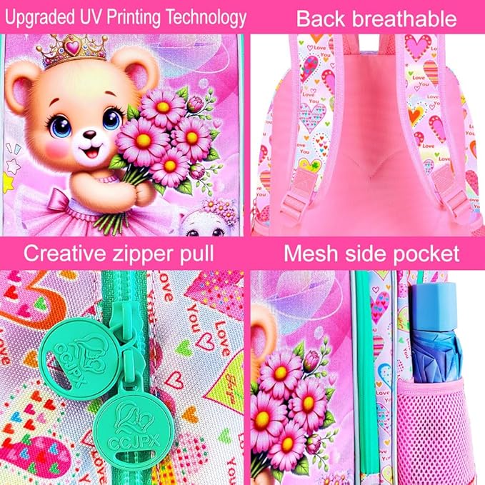 WZLVO 3PCS Kids Backpack for Girls, Unicorn Dinosaur Animal Prechool Elementary Kindergarten School Bookbag with Lunch Box