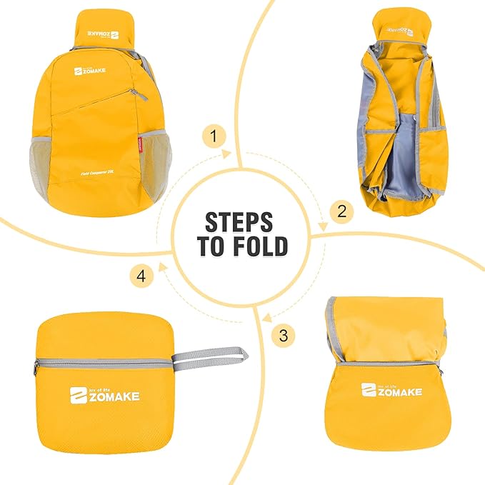ZOMAKE Lightweight Packable Backpack 20L - Foldable Backpack Small Daypack Hiking Backpack Water-Resistant Day Bag for Travel(Yellow)