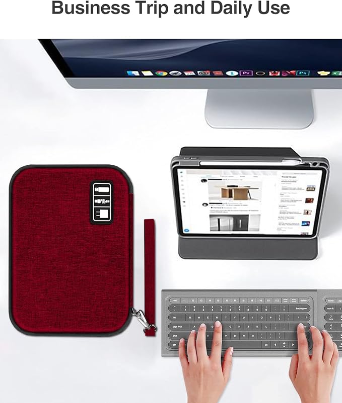 Luxtude Electronic Organizer Travel Case Large, Cord Organizer Travel, Large Cable Organizer Bag, Tech Bag for Cable Storage/Cord Storage/iPad Pro(up to 11")/Wall Charger/Electronic Accessories, Red