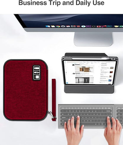 Luxtude Electronic Organizer Travel Case Large, Cord Organizer Travel, Large Cable Organizer Bag, Tech Bag for Cable Storage/Cord Storage/iPad Pro(up to 11")/Wall Charger/Electronic Accessories, Red