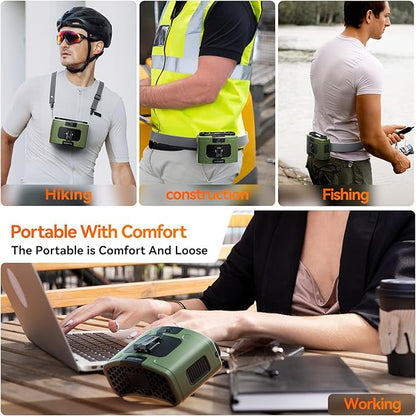 20000mAh Personal Waist Fan, USB Rechargeable Clip The Waist For Working,10 Speed & 40H Cooling and Heatstroke Prevention For Outdoor Travel Camping (K60-green)