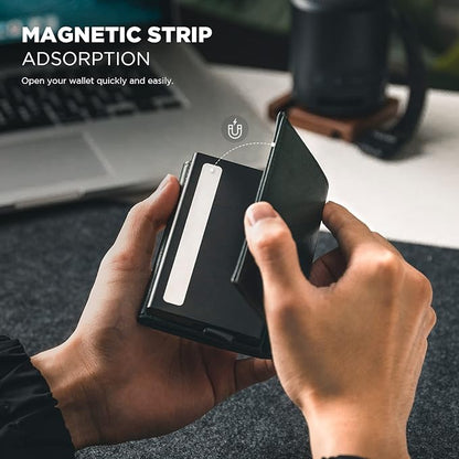 VULKIT Pop up Card Wallet Minimalist Cash Wallets RFID Blocking Leather Smart Credit Card Holder with ID window for Men(Green)