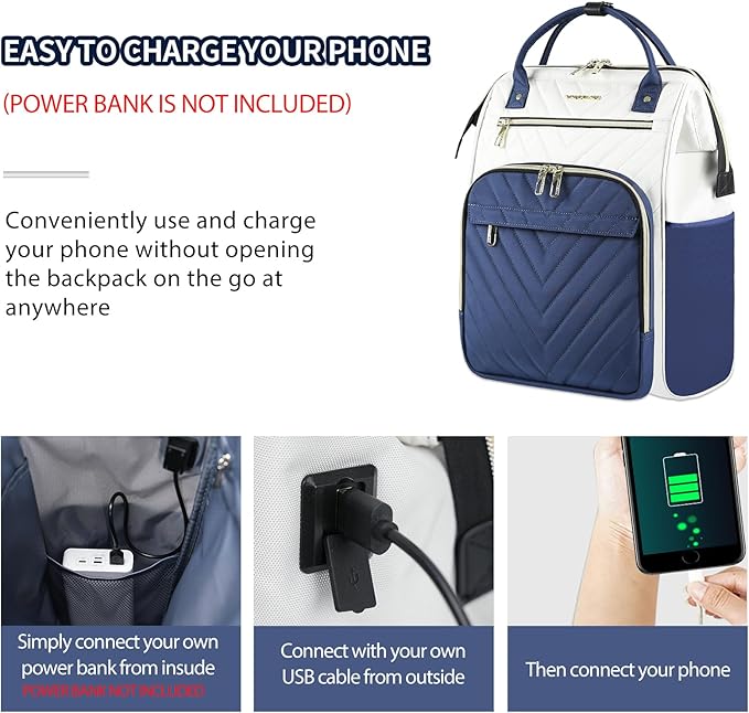 VANKEAN 17 Inch Laptop Backpack for Women Men Fashion Computer Work Bag, Large Capacity Waterproof Backpack with USB Port & RFID Pockets, College Daypack Business Travel, Beige-Haze blue