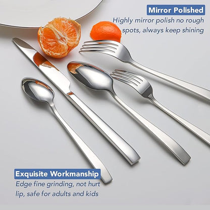 20 Piece Silverware Set for 4, EIUBUIE Premium Stainless Steel Cutlery Set, Mirror Polished Flatware Sets Heavy Duty and Solid, Modern Kitchen Eating Utensils Sets Include Spoons Forks Knives