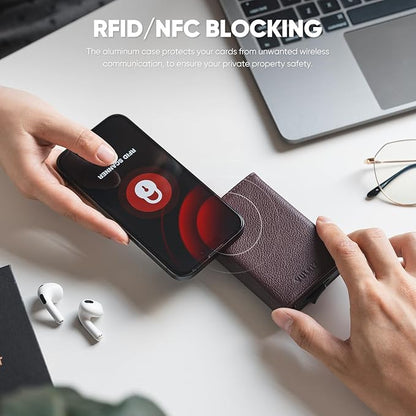 VULKIT Pop up Wallet Minimalist Cash Wallets RFID Blocking Leather Smart Credit Card Holder with Magnetic Closure for Men