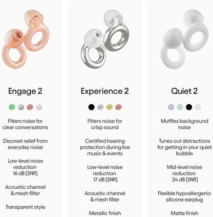 Loop Engage 2 Ear Plugs, Everyday 16 dB Noise Reduction Earplugs with Clear Speech for Social Gatherings, Work, Conversation, Parenting & Noise Sensitivity Relief, Clear