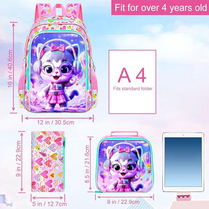 WZLVO 3PCS Kids Backpack for Girls, Unicorn Dinosaur Animal Prechool Elementary Kindergarten School Bookbag with Lunch Box