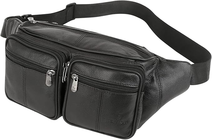 Genuine Leather Fanny Pack/Waist Bag/Organizer with Adjustable Belt, Multiple Pockets For Men and Women