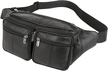 Genuine Leather Fanny Pack/Waist Bag/Organizer with Adjustable Belt, Multiple Pockets For Men and Women