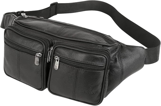 Genuine Leather Fanny Pack/Waist Bag/Organizer with Adjustable Belt, Multiple Pockets For Men and Women