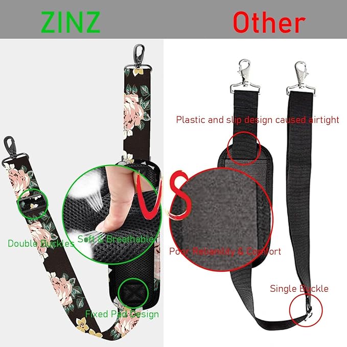 ZINZ 77 Inch Shoulder Strap Univesal Bag Strap with Fixed Pad Ultra Thick Plus Long & Breathable Cushion, Replacement Strap for Bags,Black Rose