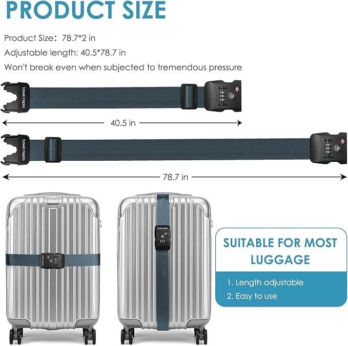 Travel Inspira Luggage Straps for Suitcases with TSA Lock, Protect Your Luggage Anti-Burst, High Visibility Color, Easy to Identify Luggage Adjustable Heavy Duty Belt for 20-32 Inch Suitcases