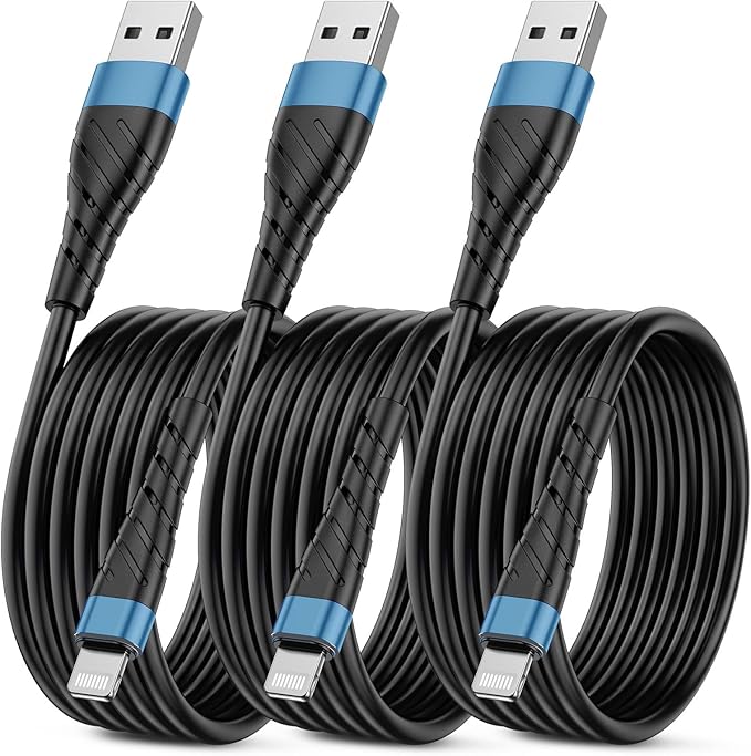 OIITH MFi Certified for iPhone Charger Cable 3 Pack 10 Ft, Extra Long for Lightning Charging Cord, Fast 2.4A for iPhone USB Cord Compatible with iPhone12/11/XS/Max/XR/X/8/8P/7P/6/iPad - Indigo
