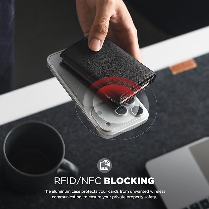 VULKIT Pop up Card Wallet Minimalist Cash Wallets RFID Blocking Leather Smart Credit Card Holder with ID window for Men