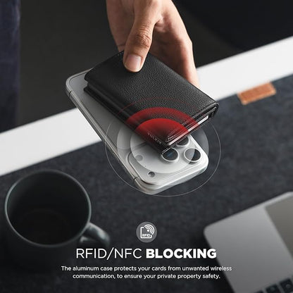 VULKIT Pop up Card Wallet Minimalist Cash Wallets RFID Blocking Leather Smart Credit Card Holder with ID window for Men