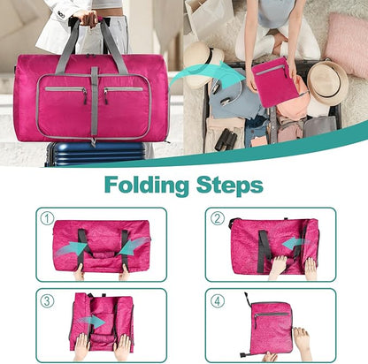 Dimayar Travel Duffle Bag for Men Women - Foldable Duffel Bag with Shoes Compartment - Overnight Bags Waterproof & Tear Resistant(115L,Fuchsine)