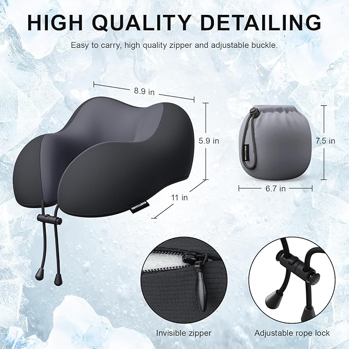 Travel Pillow for Airplane Memory Foam Neck Pillow, Soft & Support Travel Pillow for Travelling, Sleeping Rest, Car, Train and Home Use (Black)