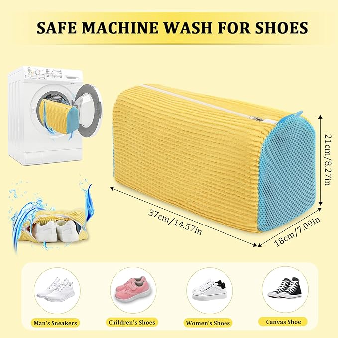 2 Pcs Shoe Washing Machine Bag Sneaker Laundry Bags For washers, Cleaned 360° Mesh Pouch Reusable & Durable Laundry Shoe Bag Side Zipper, Suitable for Washing Machine and Dryer (yellow)
