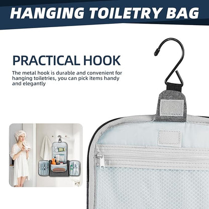 Buruis Large Toiletry Bag for Women and Men, Hanging Travel Bag for Makeup, Cosmetics, Shaving, Toiletries, Water-Resistant Dopp Kit for Gym, Camping, or Daily Use, Oxford Gray