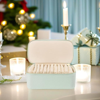 Vlando Travel Jewelry Box Organizer - 12 Small Velvet Zipped Pouches Pockets for Jewelries Necklaces Rings Earrings Sorting Storage, Menthol Mambo