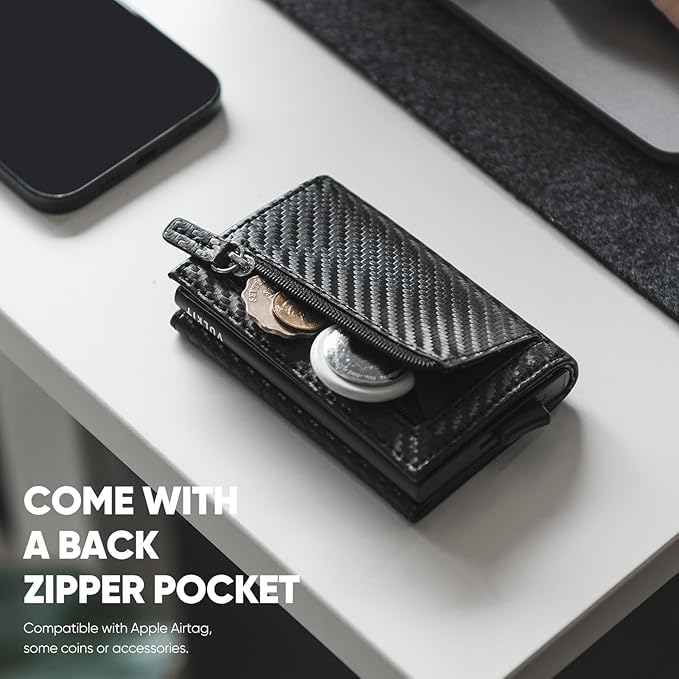 VULKIT Pop up Wallet Minimalist Cash Wallets RFID Blocking Leather Smart Credit Card Holder with Magnetic Closure for Men