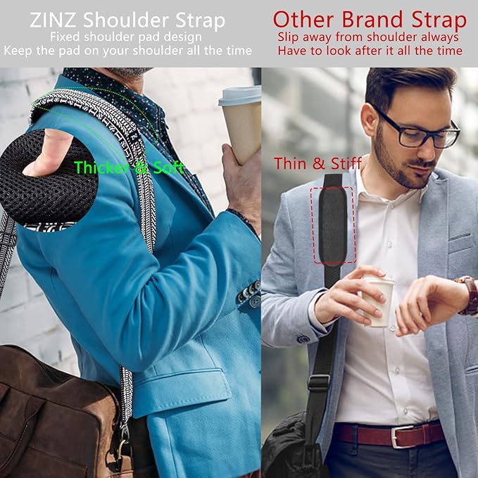 Shoulder Strap 78" Universal Handbag Strap with Ultra-thick Fixed Padded and Dual Balanced Adjustable Buckles Shoulder Crossbody Strap for Briefcase Messenger Bag Laptop bag Luggage，BK&White Jacquard