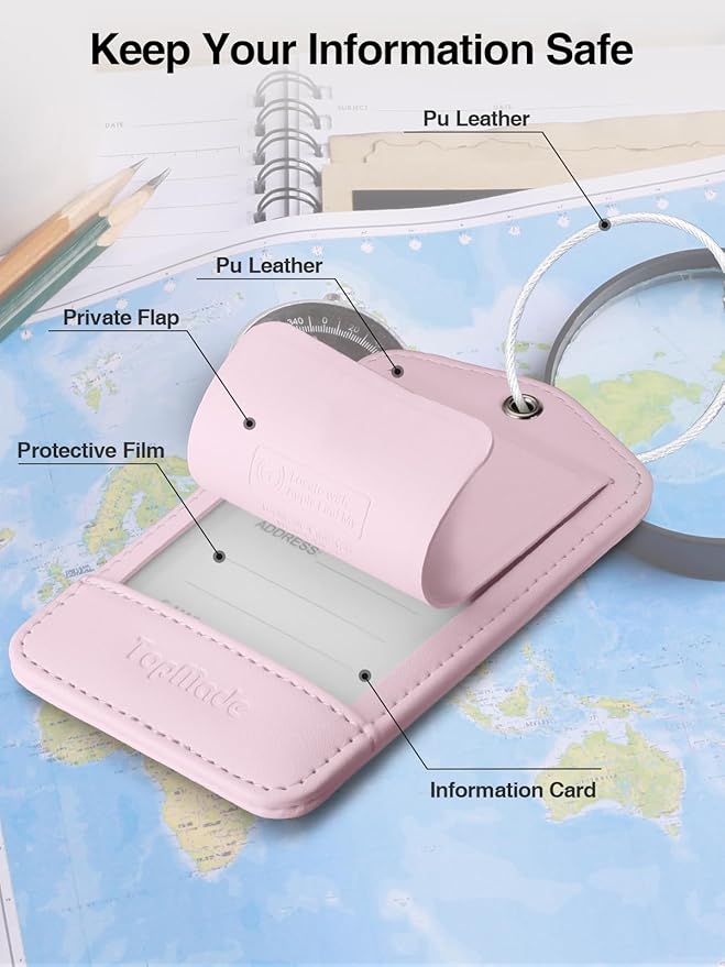 TopMade Smart Luggage Tag with Find My, Premium Leather Luggage Tags for Suitcase, Travel Bags, Backpacks, Anti-Lost Suitcase Tag Tracker for Travel with Privacy Name Card, Rechargeable