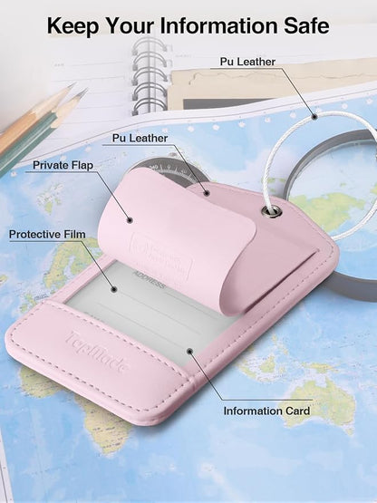 TopMade Smart Luggage Tag with Find My, Premium Leather Luggage Tags for Suitcase, Travel Bags, Backpacks, Anti-Lost Suitcase Tag Tracker for Travel with Privacy Name Card, Rechargeable