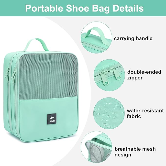 2 Layers Travel Shoe Bag, Portable Shoe Bags Hold 2 Pair Of Shoes, Water-Resistant Shoe Storage Pouch For Travel (Green, 2 Pack)