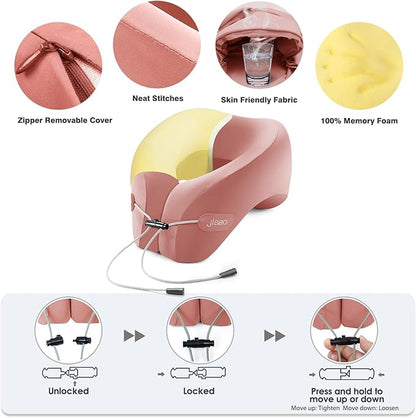 jiaao Neck Pillow Airplane, Ergonomic Memory Foam Travel Pillows for Long Flights, 3D Eye Masks, Ear Plugs and Portable Drawstring Bag, Napping Pillow for Home, Sleep Rest, Family and Travel Use