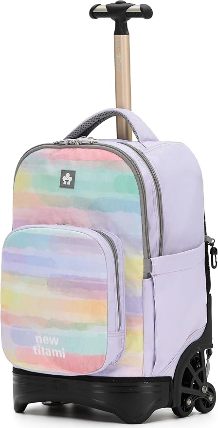 NEW TILAMI 18 Inch Rolling Backpack with Wheels for Girls Boys Kids Laptop Backpack School Travel, Pink Mood Map