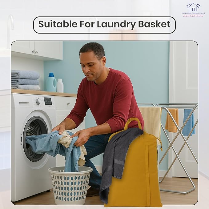 LFH Home Large Premium Cotton Canvas Laundry Bag with Drawstring and Handles Heavy Duty, Multi-Use, and Washable for Home, Travel, College or Storage 28x40 (Pack of 2)-Yellow