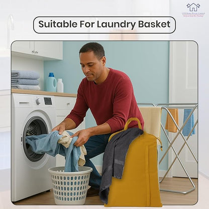 LFH Home Large Premium Cotton Canvas Laundry Bag with Drawstring and Handles Heavy Duty, Multi-Use, and Washable for Home, Travel, College or Storage 28x40 (Pack of 2)-Yellow