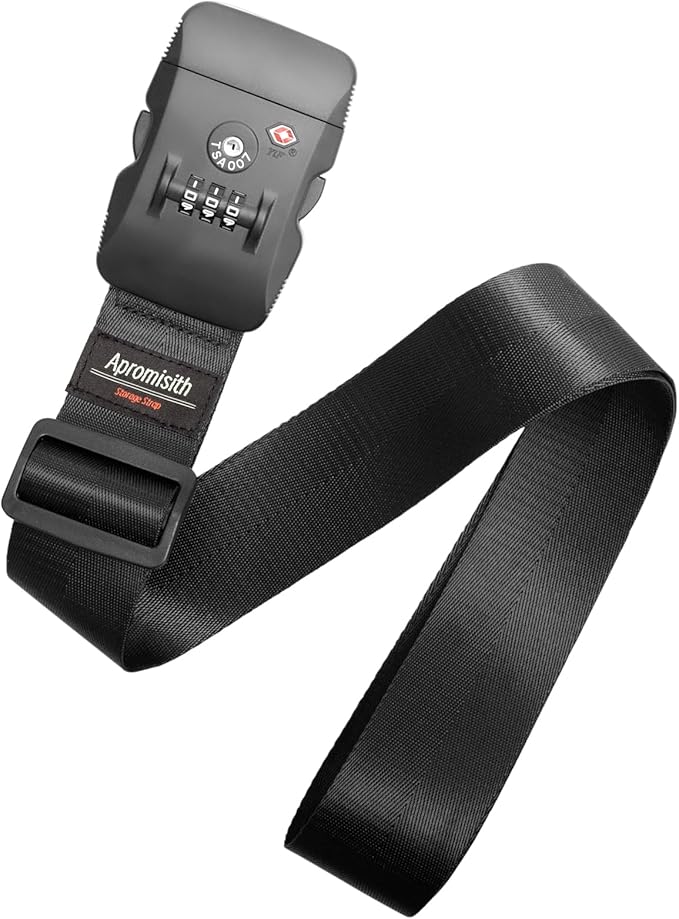 Luggage Strap Belt for 20"-32" Suitcase with TSA Approved 3-Dial Combination Lock Wide Adjustable Packing Straps Travel Accessories, Black