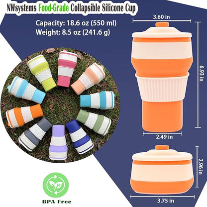 Collapsible Silicone Cup, Safe & Portable, for Hot & Cold Drinks, 18.6 oz (550 ml) - Travel, Camping, Office, and More – Flame Orange